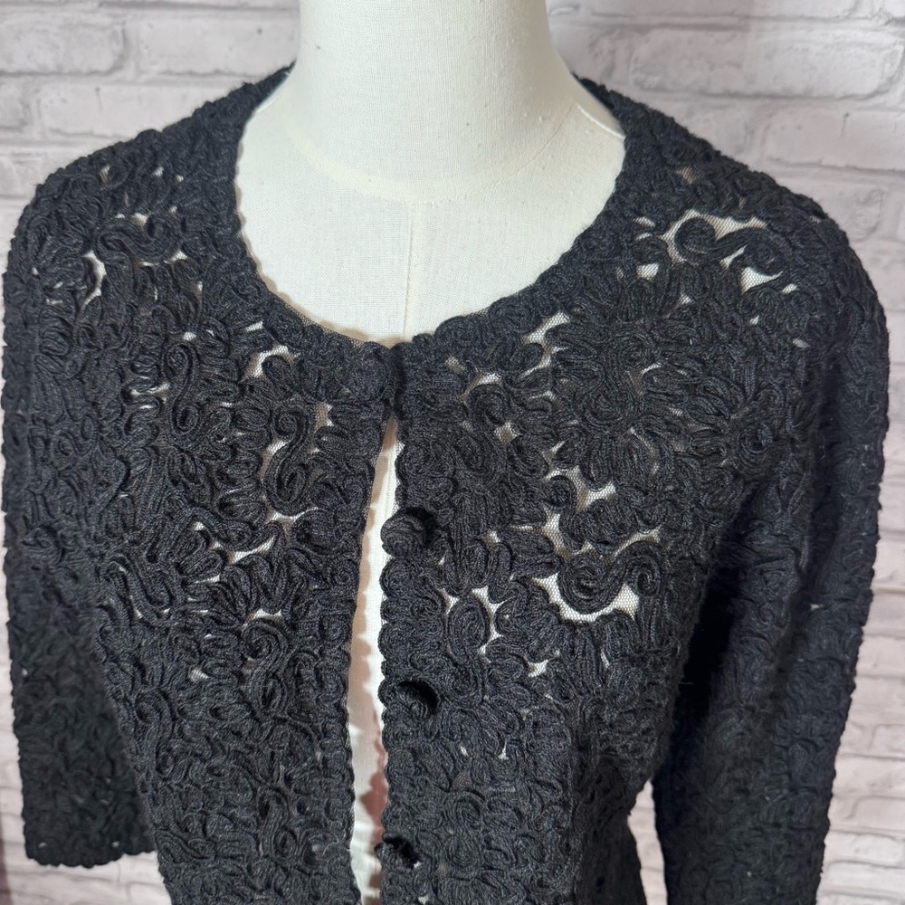 Vintage Floral Black Women's Button Up Cardigan - Picture 2 of 12